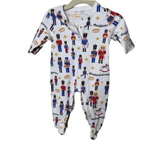 Petidoux Nutcracker Holiday Christmas Footie Pajama Bodysuit White Kids 0-3M
